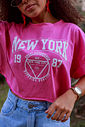 Cropped Oversized Algodão New York 1987 Rosa Cropped Oversized Algodão New York 1987 Rosa