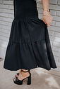 Saia Midi Canelada com Botões Isabel Preta