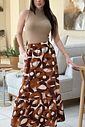 Saia Gabi Longa Estampada Marrom