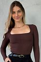 Blusa Decote Quadrada Longa Marrom