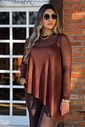 Blusa Tule Assimétrica Nati Marrom