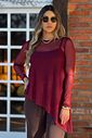 Blusa Tule Assimétrica Nati Bordo