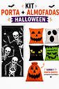 Kit 02- Halloween Esqueleto muito Louco — 1 Capa de Porta + 4 Capas de Almofada 45x45