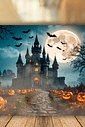 Painel Retangular Halloween Castelo e Abóboras 2,20 X 1,50 Painel Retangular Halloween Castelo e Abóboras 2,20 X 1,50