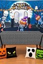 Kit Decoração Halloween Happy Halloween Xadrez com Painel, Toalha e Almofadas Kit Decoração Halloween Happy Halloween Xadrez com Painel, Toalha e Almofadas
