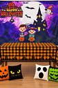 Kit Decoração Halloween Kids Castelo com Painel, Toalha e 4 Capas de Almofada Kit Decoração Halloween Kids Castelo com Painel, Toalha e 4 Capas de Almofada