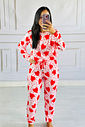 Pijama Manga Longa Estampa Corações Vermelho Pijama Manga Longa Estampa Corações Vermelho