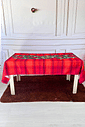 Toalha de Mesa Natal Retangular Vermelha Arranjo folhagens Luxo 2,30x1,40