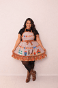 Vestido Festa Junina Arraiá Fogueira Violão —Veste P ao G2