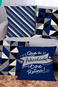 KIT 4 CAPAS DE ALMOFADAS DECORATIVAS ROTINA DA FELICIDADE AZUL - 45x45