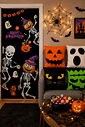 Kit 01 Halloween Caveirinhas Fofas — 1 Capa de Porta + 4 Capas de Almofada 45x45