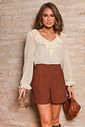 Blusa Crepe Manga Longa Com Jabots - Doce Flor Blusa Crepe Manga Longa Com Jabots - Doce Flor