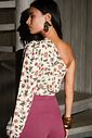Blusa Um Ombro Manga Longa Floral - Donna Ritz