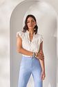 Blusa com Babados e Botões Forrados -Milalai Blusa com Babados e Botões Forrados -Milalai