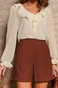 Blusa Crepe Manga Longa Com Jabots - Doce Flor Blusa Crepe Manga Longa Com Jabots - Doce Flor