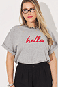 T-shirt Bordada Boxy Hello Cinza Mescla