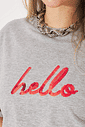 T-shirt Bordada Boxy Hello Cinza Mescla