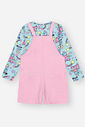 Conjunto Infantil Menina Blusa Dino E Jardineira Rosa Mundo Cinti