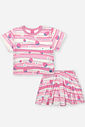 Conjunto Infantil com Regata Cropped em Tricoline e Shorts em Sarja – Look Menina Verão com Morangos RS IOGURTE/VM MARTE