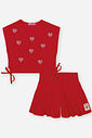 Conjunto Infantil de Festa com Blusa e Shorts em Moletinho Waffle – Look Menina Verão com Strass VERMELHO HOLIDAY