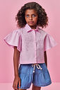 Camiseta Boxy Infantil Rosa com Strass em Tricoline