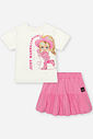 Conjunto Infantil com Blusa Princesa e Unicórnio Cowgirls e Saia Shorts em Cotton NATURAL/RS CONFETE