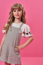 Conjunto Infantil com Blusa Cachorrinhos e Jardineira Listrada – Look Menina Verão com Strass NATURAL/PRETO