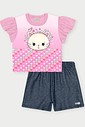 Conjunto Infantil Menina com Babados Sparkle Cat Rosa Abrange