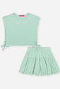 Conjunto Infantil com Blusa e Shorts em Malha Lastex – Look Menina Verão com Acessório VERDE BRISA