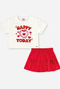 Conjunto Infantil Menina Blusa Boxy e Saia-Short Happy Today