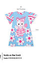 Vestido Infantil Azul com Estampa de Gatinha e Flores – Vestido Menina Mundo Cinti