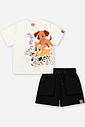 Conjunto Infantil com Blusa e Shorts em Moletinho – Look Menina Verão com Cachorrinhos OFF WHITE/PRETO