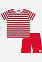 Conjunto Menino Menino Camiseta Listrada e Bermuda Vermelho