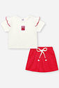Conjunto Bebê Menina com Shorts Saia Vermelho – Blusa em Cotton e Shorts Saia em Moletinho Waffle Ci NATURAL/VM MARTE