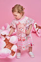 Vestido Bebê Menina Ursinha com Morangos e Manga em Tule – Vestido Infantil Delicado Berry Sweet Cin ROSA IOGURTE