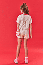 Conjunto Infantil Menina Blusa Gatinha; Short-Saia E Bolsa Strawberry Off White E Rosa Cinti