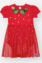 Fantasia Infantil de Morango com Vestido em Cotton e Tule Foil com Strass VERMELHO MARTE