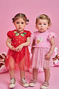 Fantasia Infantil de Morango com Vestido em Cotton e Tule Foil com Strass VERMELHO MARTE