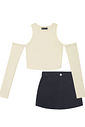 Conjunto Blusa Cropped E Saia Em Cotelê Preto E Bege Dway