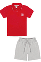 Conjunto Camisa Polo E Bermuda Vermelho E Cinza Abrange