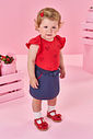 Short-Saia Bebê em Denim Escuro com Laço