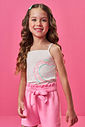 Conjunto Infantil Neon Love com Regata Cropped em Cotton e Shorts em Moletinho Waffle – Look Menina NATURAL/RS BARBIE