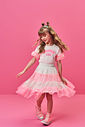 Saia Midi Infantil Neon Love em Meia Malha e Tule Foil – Saia Menina Verão Colorida com Brilho RS BARBIE/VD BRISA