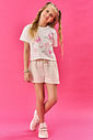 Conjunto Infantil Menina Blusa Boxy E Short  Borboletas E Pompom Natural Cinti