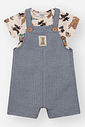 Conjunto Infantil Divertto Arrumadinho com Body Estampado e Jardineira em Tecido Maquinetado OFF WHITE/AZ DENIM