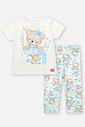 Conjunto Bebê Menina Ursinha Bailarina com Legging Estampada – Look Confortável Cinti Baby NATURAL/AZ PORCELANA