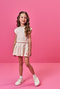 Conjunto Infantil de Festa com Blusa e Shorts em Moletinho Waffle – Look Menina Verão com Strass OFF WHITE