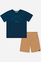 Conjunto Infantil Camiseta Bordada Marte e Bermuda de Moletom Linho