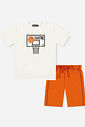 Conjunto Menino Camiseta Cesta de Basquete e Bermuda Laranja