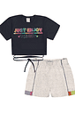 CONJ BLUSA E SHORTS PRETO/MESCLA MEDIO